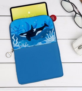 BK Gift Balıklar Tasarımlı Taşınabilir Koruyucu Tablet Kılıfı & Organizer Çanta - Mavi-1