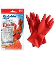 Dolphin Lateks Bulaşık Temizlik Eldiveni - Kırmızı - Orta Boy ( Medium ) - 8-8,5 - 1 Çift - Paket