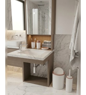 Beyaz Çizgili 5 Parça Banyo Seti Çöp Kovası Klozet Fırçası Sıvı Sabunluk Diş Fırçalık Sabunluk