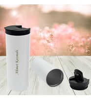 KİŞİYE ÖZEL İSİM BASKILI ÇELİK İÇİLEBİLİR VAKUMLU KAPAKLI TERMOS BARDAK 500 ML (Beyaz)