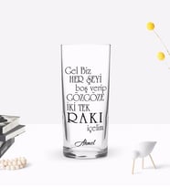 BK Gift Kişiye Özel Renkli Baskılı Rakı İçelim Tasarımlı Rakı Bardağı-1 (Beyaz)