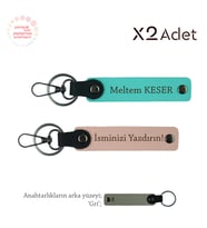 Teyzeye Romantik Jest, İsimli & Soyisimli 2’li Anahtarlık Hediye Takımı, Yavru Ağzı-Turkuaz-Gri