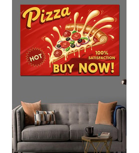 Pizza Dilimi "Buy Now" Yazılı Afiş Dekoratif Kanvas - Mdf Ahşap Tablo