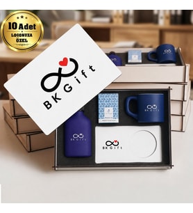 Logonuza Özel 10 Adet Kutulu Ahşap Altlıklı Lacivert Fincan & Kolonya & & Aromalı Kahve Seti – Ahşap Kutulu Kurumsal Hediye Seti