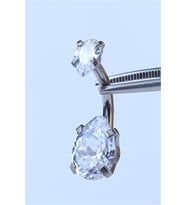 Beyaz Damla Taş Orta Boy Göbek Silver Piercing