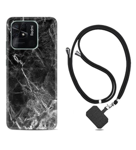 Xiaomi Poco X3 Pro M4 Pro X4 Pro C40 10C Kılıf Boyun Askılı Silikon Kara Mermer 1375