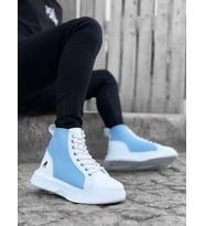 BA0256 Bağcıklı Erkek Yüksek Taban Beyaz Mavi Taban Spor Bot (Çok Renkli)