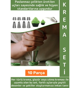 Premium Profesyonel Hobi Kullanım Mutfak Pasta Kek Süsleme Çok Şık Pratik Krema Sıkma Seti 10 Parça