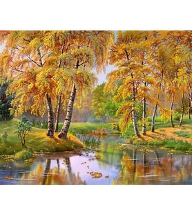Kavak Ağaçları ve Göl Sayılarla Boyama Seti 40x50 cm (Tuvale Gerili)