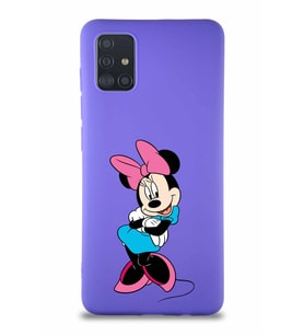 Samsung Galaxy A51 Soft Premier Kapak Minnie Mouse-D Tasarımlı Silikon Kılıf - Mor (Şeffaf)