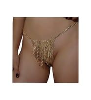 Lüks Fantezi Tanga, Taşlı Zincirli G-String, Zincir Göz Alıcı İç Çamaşırı (Altın)