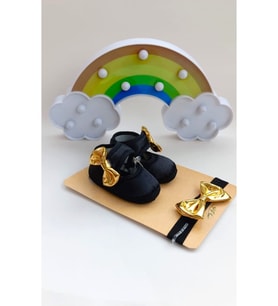 VaVbaby Gold Chic Kız Bebek Bandana ve Ayakkabı 0-6 Ay Şirin Sevimli Rahat Yumuşak Taban