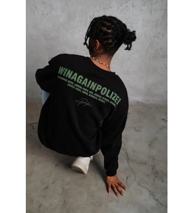 Erkek Oversize Sweatshirt – Siyah Renk Ön Ve Sırt Baskılı, Üç İplik İçi Pamuklu Kumaş, Rahat Kalıp,