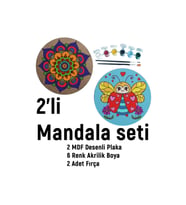 2'li Mandala Boyama Seti- Aile Etkinliği-2 Ham Mdf Plaka, 6 Renk Boya,2 Fırça Model-36