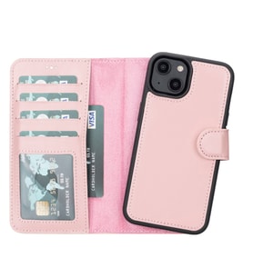 Apple iPhone 14 Uyumlu Deri Cüzdanlı Kılıf MWWN NU2 Pembe