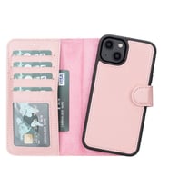 Apple iPhone 14 Uyumlu Deri Cüzdanlı Kılıf MWWN NU2 Pembe