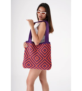 Chuba Kadın Etnik Desen Triko Örgü Gündelik Shopper El & Omuz Çantası CHAX810 Mor