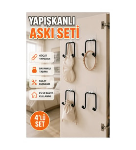 4'lü Yapışkanlı Duvar Askısı – Ev ve Banyo Askılık Seti