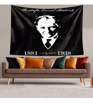 Ulu Önder Mustafa Kemal Atatürk Portre Leke Tutmaz Kadife Kumaş Duvar Örtüsü Duvar Halısı Tapestry (Siyah)