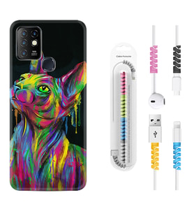 INFINIX Hot 8 9 10 11S Hot 10 Play 10T Kılıf Kablo Koruma Spiral Silikon Color Cat 1754