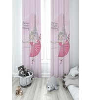 MEKTA HOME BEBEK VE ÇOCUK ODASI Balerin Kız ve Eyfel Kulesi Desenli 2 Kanat Fon Perde