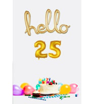 25 Yaş Doğum Günü Balonları - Hello 25 El Yazısı Gold Renk Folyo Balon