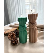 Serenity Sanat 2'li Düğüm Sütun Kokulu Mum (Beyaz - Mavi - Kahve - Yeşil)