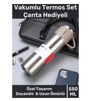 Özel Üretim Paslanmaz Çelik 3 Bardaklı Soğuk Sıcak Termos Vakumlu Termos Set Çanta Hediyeli 550 Ml