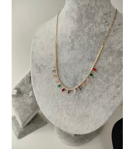 Gold renk Zirkon taşlı Su Yolu zincir Kristal Taş Detay 316 LPaslanmaz Çelik Kolye