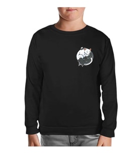 Hayvan - Yin Yang Kediler Logo Siyah Çocuk Sweatshirt