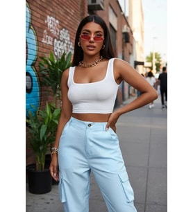 Giyim Kadın Beyaz Kalın Askılı Crop Top Büstiyer Esnek Kumaş Şık Basic Kadın Üst Giyim