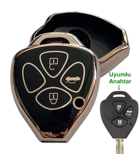 Toyota Corolla Auris Rav4 Hilux Uyumlu Kumanda Anahtar Kılıfı Oto Anahtarlık 3 Tuşlu Siyah Gold