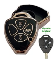 Toyota Corolla Auris Rav4 Hilux Uyumlu Kumanda Anahtar Kılıfı Oto Anahtarlık 3 Tuşlu Siyah Gold