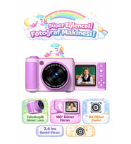 Unicorn Çocuk Fotoğraf Makinesi  180° Döner Ekran, 8X Dijital Zoom, 2.4” Renkli Ekran
