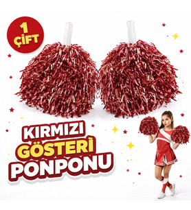 1 Çift ( 2 Adet ) Kırmızı Renk 23 Nisan 19 Mayıs 29 Ekim Okul Gösteri Ponponları Ekstra Dolgun