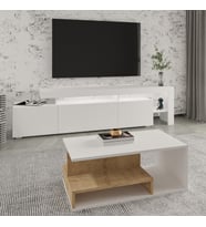 İnarch Dizayn Beliz LED Işıklı TV Sehpası ve Vera Orta Sehpa SET - Oturma Odası Modern Takım (Beyaz)