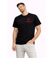 Erkek TÜRKİYE Ay Yıldız Baskılı Taraftar Forma T-Shirt - Siyah