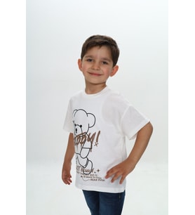 Toontoy Erkek Çocuk Ayıcık Baskılı Tişört (Ekru)