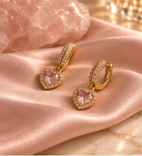 Xuping Altın Kaplama Pembe Zirkon Sallantılı Kalp Model Taşlı Küpe