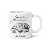 İsimli Hemşire Kupası Tansiyon Aleti Desenli Kupa Bardak Hediye