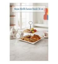 2 Katlı Beyaz Akrilik Meyvelik & Kurabiyelik & Sunum Standı - 26 Cm