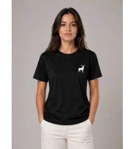 Minimal Geyik Logolu Tişört Bisiklet Yaka Kısa Kol Yazlık T-Shirt - Siyah