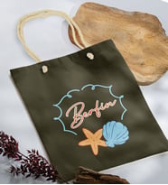BK Gift Kişiye Özel Yaz Temalı İsimli Haki Halat Saplı Kumaş Plaj Çantası -3, Baskılı Omuz Çantası, Alışveriş Çantası, Arkadaşa Hediye, Sevgiliye Hediye