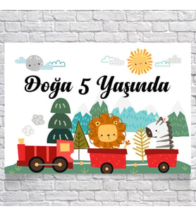 Trende Hayvanlar Temalı Doğum Günü Afişi 35X50 cm