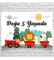 Trende Hayvanlar Temalı Doğum Günü Afişi 35X50 cm