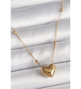 316L Çelik Gold Renk Topçuk Detaylı Zincir Kalp Model Kadın Kolye TJ-BKO9772