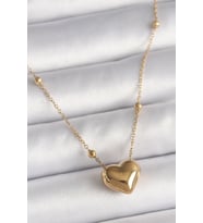 316L Çelik Gold Renk Topçuk Detaylı Zincir Kalp Model Kadın Kolye TJ-BKO9772
