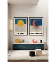 Minimalist Geometrik Sanat 2'li Ahşap Çerçeveli Tablo Seti