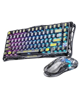 GravaStar Mercury K1 Lite+M2 Kablosuz RGB Işıklı Mekanik Q Gaming Klavye ve Optik Mouse Seti, Şeffaf Siyah