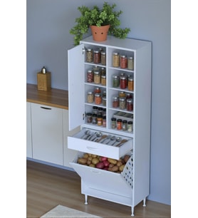 Eliusta Rule Sepetli Banyo/Mutfak Dolabı 60 cm Genişliğe Sahip 60x171x32,5 cm Bir Sepetli Beyaz Dolap